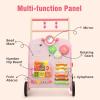 CUTE STONE Wooden Baby Walker, Montessori-Style Push Walker with Activity Center, Adjustable Height, Push Toys for Toddler Development, First Birthday Gift for Kids Pink view 2