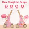 CUTE STONE Wooden Baby Walker, Montessori-Style Push Walker with Activity Center, Adjustable Height, Push Toys for Toddler Development, First Birthday Gift for Kids Pink view 3