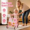 CUTE STONE Wooden Baby Walker, Montessori-Style Push Walker with Activity Center, Adjustable Height, Push Toys for Toddler Development, First Birthday Gift for Kids Pink view 4