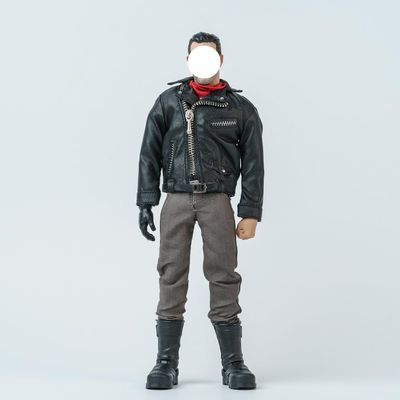 1/12 Scale Male Clothes Leather Coat Suit for 6 inches Male Action Figure, 1/12 Man Action Figure Costume Leather Clothes Outfit Set with Pants & Belt & Scarf Accessory (Coat+Pants with Scarf+Belt)