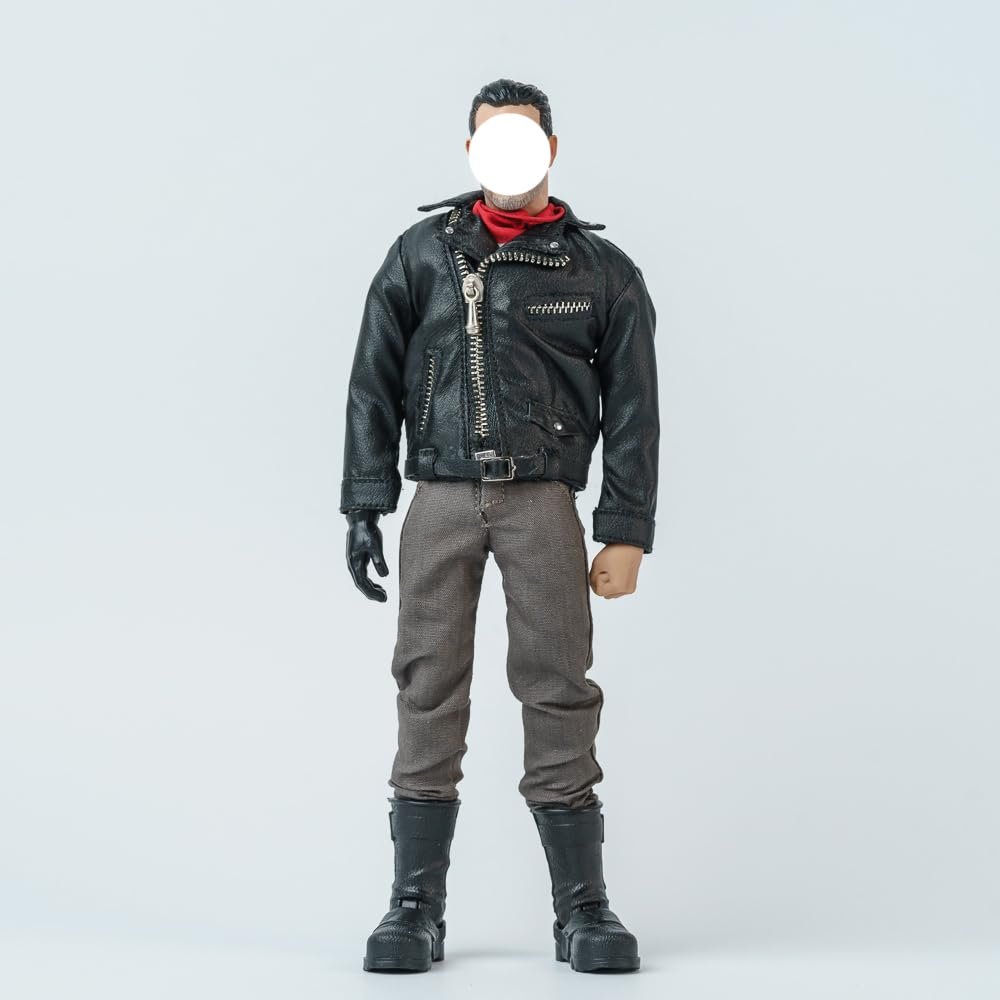 1/12 Scale Male Clothes Leather Coat Suit for 6 inches Male Action Figure, 1/12 Man Action Figure Costume Leather Clothes Outfit Set with Pants & Belt & Scarf Accessory (Coat+Pants with Scarf+Belt)