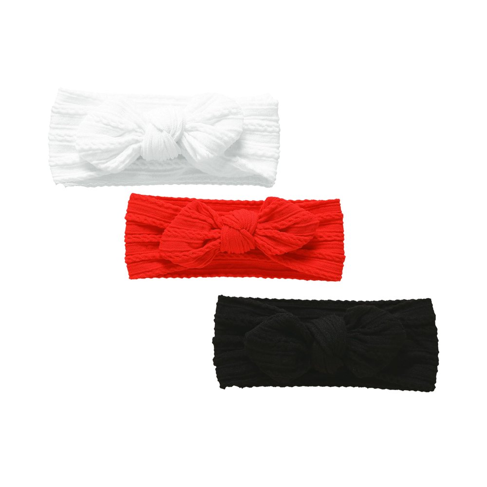 LDDCX 3 Pack 2.4''Baby Girl Floral Embroidery Eyelet Bow Headbands Newborn Hairband Baby Turban Knotted Headwrap for Toddler Hair Accessories.(FD90) (Red White Black)