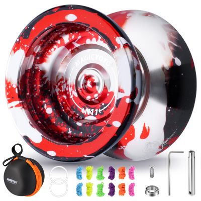 MAGICYOYO N11 Unresponsive Yoyo - Professional Trick Yo Yo for Kids 8-12 or Above, Dual Purpose Yo-yo Replacement Responsive Bearing for Beginner+12 Strings+Case Bag+Bearing Kit - Black Red Silver