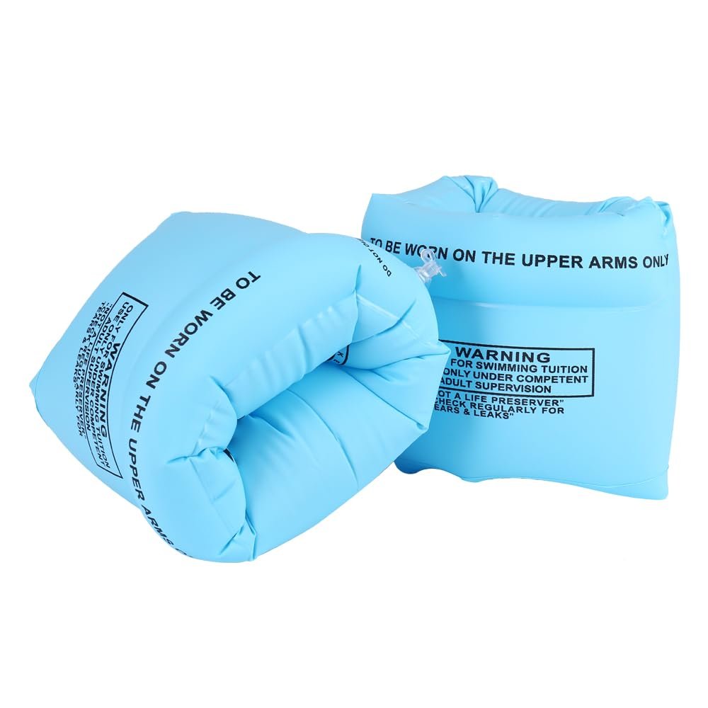 2 Pcs Arm Floaties Inflatable Swimming Sleeves Rings Arm Bands Water Wings Pool Floats (Blue)