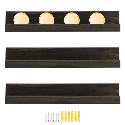 3 Pack Challenge Coin Holder Wall Mount, Wood Military Coin Rack Display Shelf, Single Row Army Coin Stand for Collection, Space Saving Display Case Rack for Collectors, Holds 8 Each