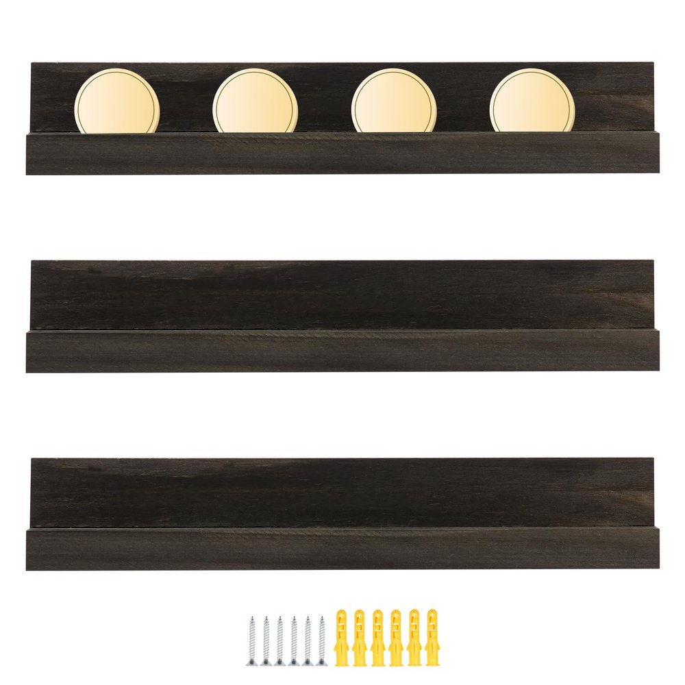 3 Pack Challenge Coin Holder Wall Mount, Wood Military Coin Rack Display Shelf, Single Row Army Coin Stand for Collection, Space Saving Display Case Rack for Collectors, Holds 8 Each