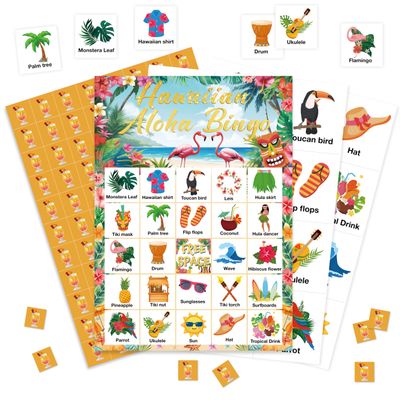 HMJKL Hawaiian Aloha Bingo Game, Summer Party Bingo Cards Set, Tropical Summer Luau Party Supplies for Adults, Summer Beach Flamingo Family Friends Activities Favors Decorations for 24 Player, 02