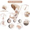 7-in-1 Baby Tricycle with Adjustable Parent Handle - Foldable Toddler Bike w/Removable Canopy & Guardrail, Aluminum Alloy Frame Stroller Bike for 1-6 Years Old (12-72 Months) (Light Brown) view 4