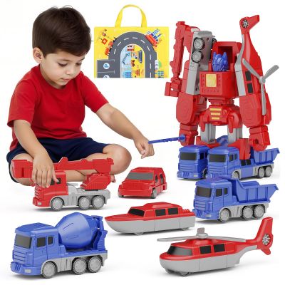 6-in-1 Transforming Robot Construction Vehicles for Kids  Magnetic STEM Toys Easy DIY Assembly, Educational Building Toy for Toddlers & Preschoolers