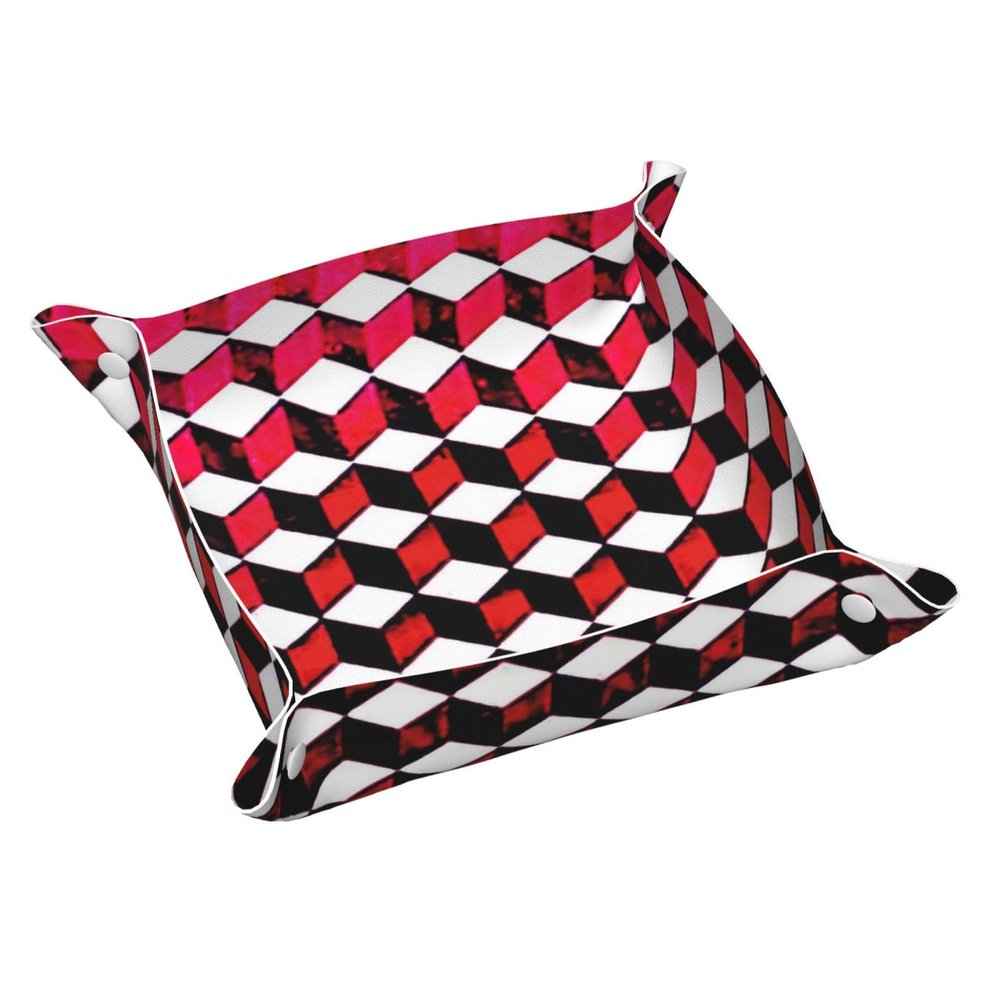 3D Red Checkered Print Valet for Women and Man Decorative Desk Organizer Tray Leather Bedside Vanity Tray