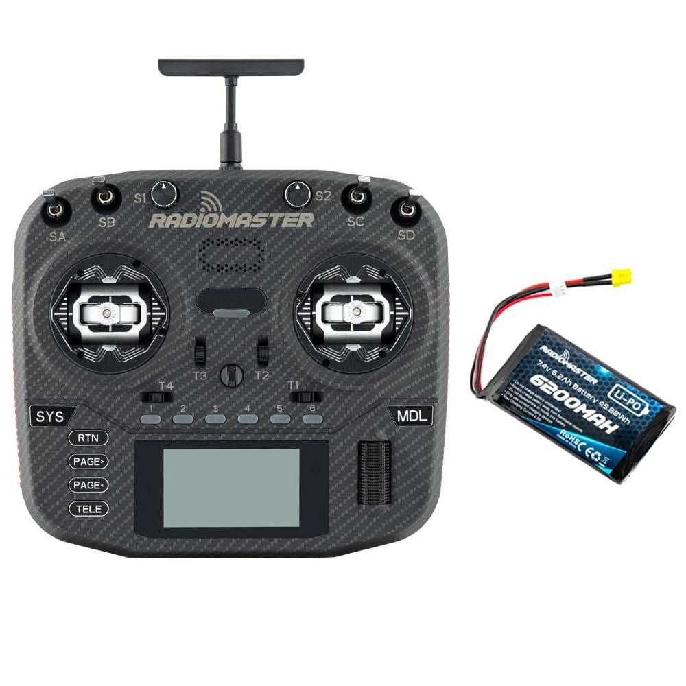 Radiomaster Boxer Max Version with CNC AG01 Hall Gimbals Carbon Fiber 2.4G 16ch Transmitter Remote Control ExpressLRS Mode 2 (ELRS-Black with 6200)