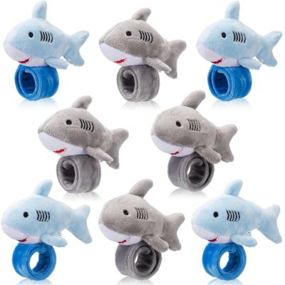 Lenwen 8 Pcs Plush Shark Slap Bracelets Stuffed Animals for Kids Cute Wrist Slap Bands Sea Animal Patting Wristband for Birthday Party Favors Boys Girls Gifts