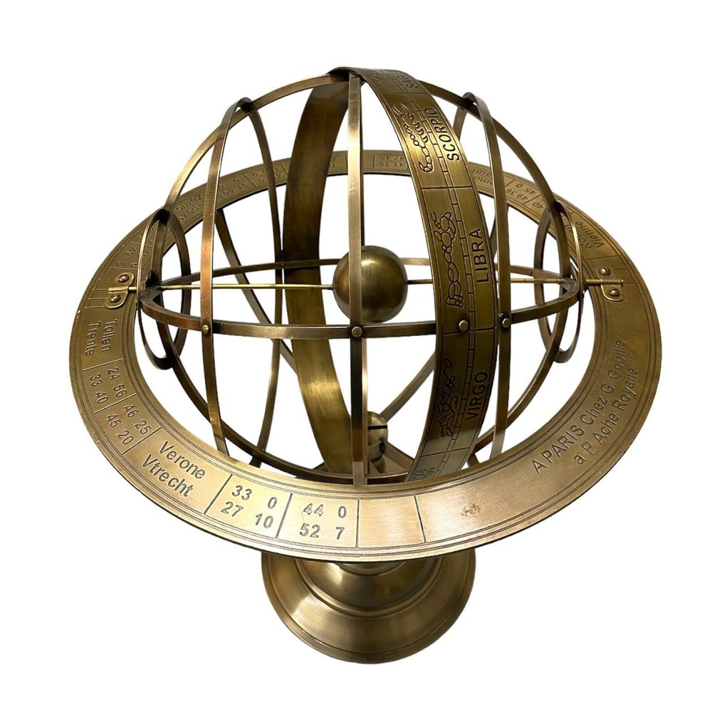 18" Astrolabe Brass Armillary Sphere  Zodiac Sign Engraved Armillary Globe, Home & Office Table Top Dcor