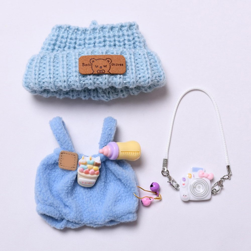 Clothes for 17cm Dolls Clothes Accessories(Just Clothes No Doll), Cute Jumpsuit&hat Outfit Suitable for 6.69inch (17cm) Doll Soft Cotton Clothing Replacement