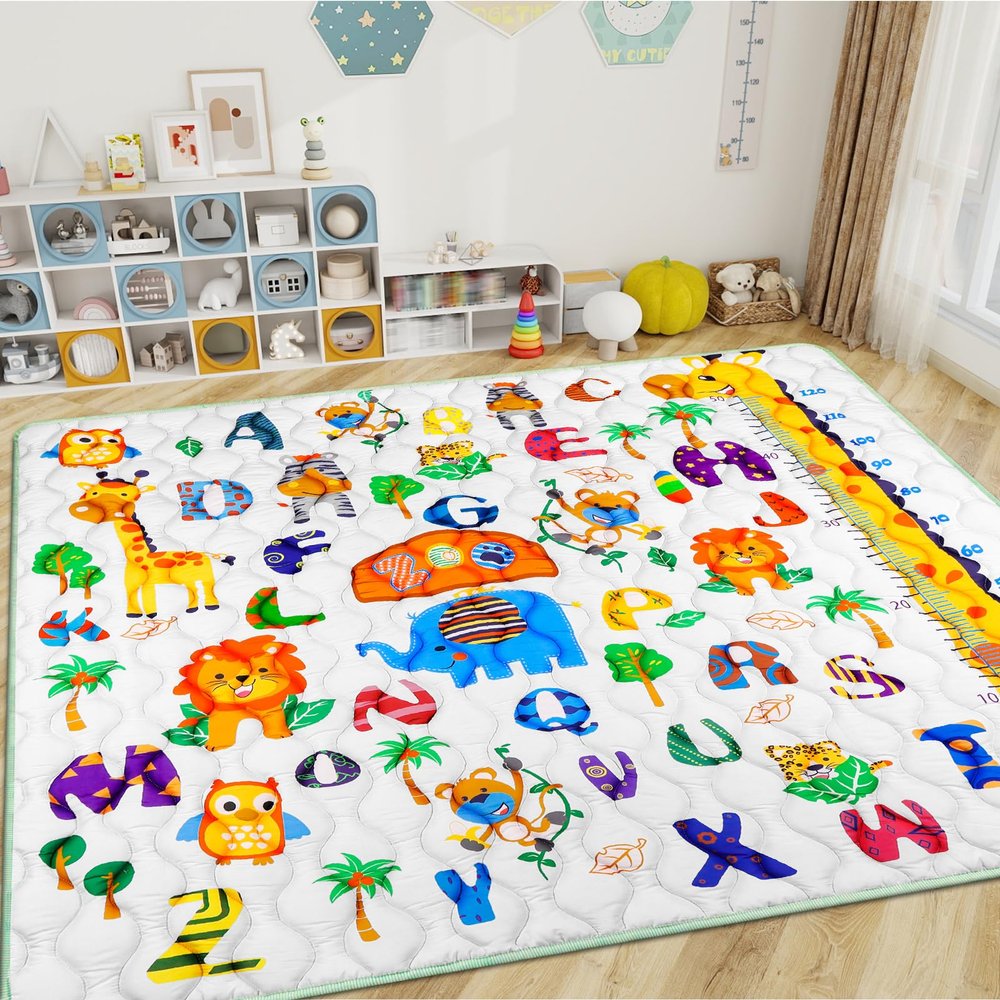 Mfmiudole Safari Zoo Alphabet Play Mat 71"59" Baby Gyms Playmats for Playpen Giant Waterproof ABC Learning Mat for Toddlers, Jungle Themed Nursery Floor Thicken Soft Padding for Toddlers Infants