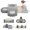 13 Pieces Foam Climbing Blocks for Toddlers 1-3|Kids Floral Soft Play Climbing for Indoor,Infant Modular Crawing Toys with Washable Cover for Playroom,Bedroom,Nursery and Preschool,Gray & Beige view 1