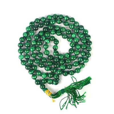 Ganesha Arts Natural Malachite Mala Necklace 6 mm Crystal Stone 108 Bead Jaap Mala