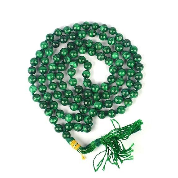 Ganesha Arts Natural Malachite Mala Necklace 6 mm Crystal Stone 108 Bead Jaap Mala