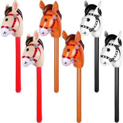 6PCS Inflatable Stick Horse - Pony/Western Cowboy/Horse Baby Shower Birthday Party Decorations Inflatable Horse Head (Red, Brown, Black)