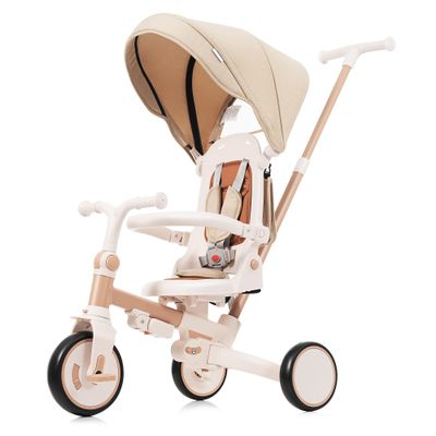 7 in 1 Baby Tricycle for 0 to 12 Months, Foldable Toddler Tricycle with Adjustable Parent Handle, Removable Pedals, Canopy, and Guardrail, Perfect for Outdoor Adventures (Light Brown)