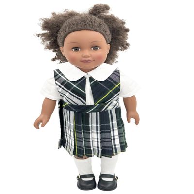 18 inch Doll Outfit-School Plaid Jumper Include Blouse and Hair Accessory/Add on Option: Sock and Shoe (Doll is not Included) (Split Jumper,Sock,Matte Black Shoe, Plaid 45)