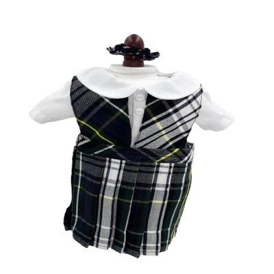 18 inch Doll Outfit-School Plaid Jumper Include Blouse and Hair Accessory/Add on Option: Sock and Shoe (Doll is not Included) (Split Jumper Only, Plaid 45)
