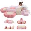 MOOZHEALTH 13 Pieces Foam Climbing Blocks for Toddlers|Floral Baby Soft Play Gym,Kids Indoor Crawing Climbers & Play Structures for Bedroom,Livingroom & Playroom,Pink & Beige view 1
