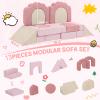 MOOZHEALTH 13 Pieces Foam Climbing Blocks for Toddlers|Floral Baby Soft Play Gym,Kids Indoor Crawing Climbers & Play Structures for Bedroom,Livingroom & Playroom,Pink & Beige view 2