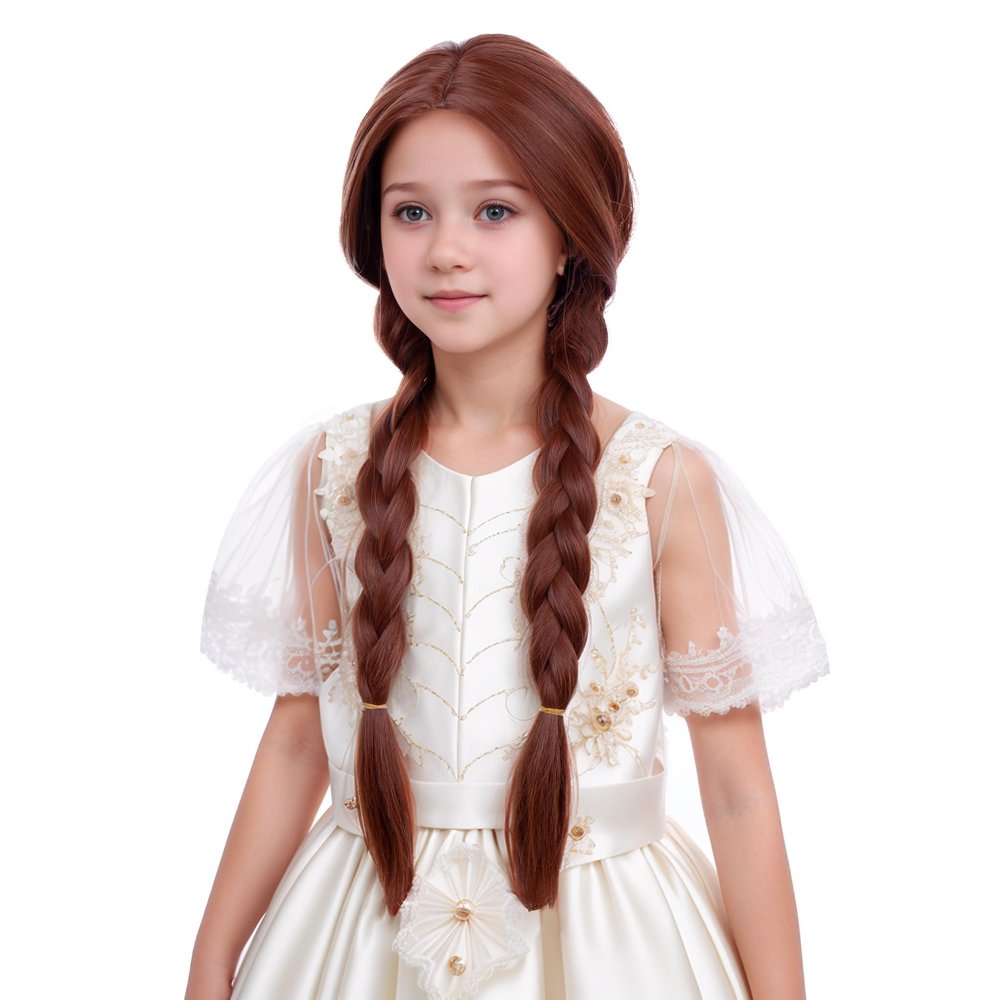 Edivd Child Orange Two Braided Ponytails Wig Ginger Orange Two Pigtails Wig for Kids Girls Cosplay Heat Resistant Synthetic Hair with Cap