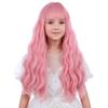 WAVELNM Kids Pink Wig with Bangs Pastel Pink Child Wigs Girls Long Wavy Curly Wig for Kids Synthetic Wigs for Daily Halloween Party Use view 2