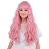 WAVELNM Kids Pink Wig with Bangs Pastel Pink Child Wigs Girls Long Wavy Curly Wig for Kids Synthetic Wigs for Daily Halloween Party Use view 3