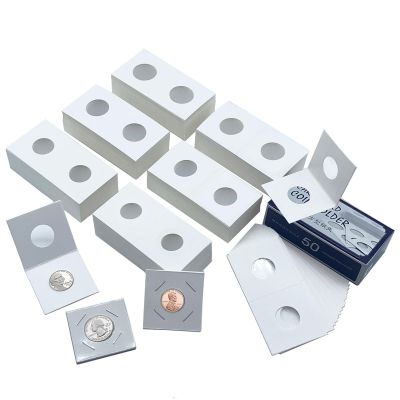 3 Assorted Sizes 300 Pieces Coin Flips 2" x 2" Cardboard Coin Holders Mylar Coin Flips for Colletors Coin Collection Supplies for Penny, Nickel, Quarter Collecting (20.5mm, 23mm, 25mm)