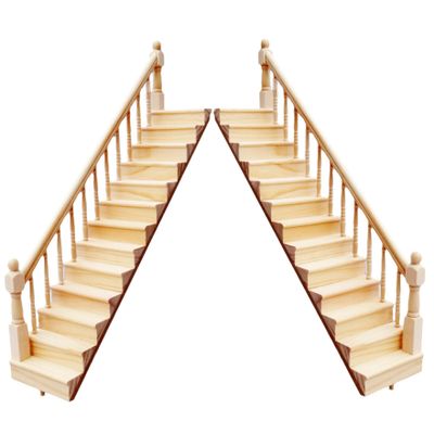2Pcs 1 12 Scale Dollhouse Furniture, Wooden Miniature Stairs Dollhouse Furniture Right and Left Armrest Handrail DIY Unpainted Staircase for Accessories, 1 12 Scale
