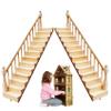 2Pcs 1 12 Scale Dollhouse Furniture, Wooden Miniature Stairs Dollhouse Furniture Right and Left Armrest Handrail DIY Unpainted Staircase for Accessories, 1 12 Scale view 3