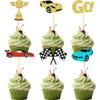 12 Pcs Race Car Cupcake Toppers  Glitter Race Car Trophy Cupcake Decorations for Motorsport Theme Parties, Birthdays Party Supplies view 1