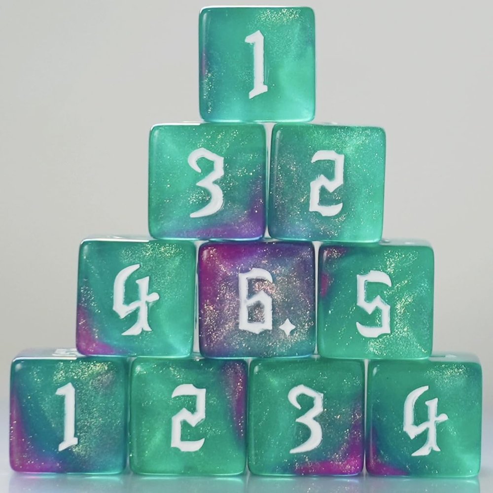10 PC D6 dice 16mm Acrylic Dice Set for RPG MTG DND Dice Table Games and Board Games (Purple+Green)