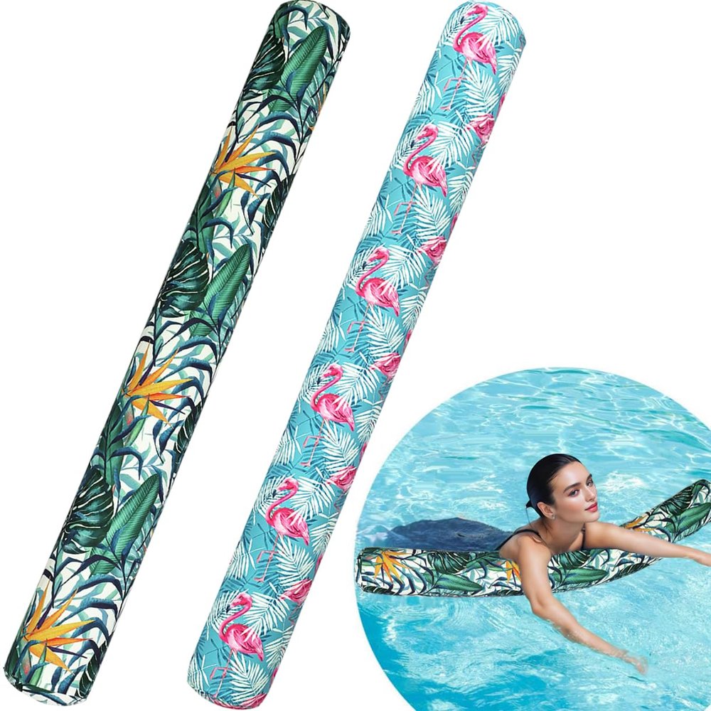 2 Pack Inflatable Pool Noodle Floats, 54 Large Swim Pool Noodles for Floating, Soft Fabric Covered Swimming Noodles Toys for Adults Pool Accessories, Premium Buoyancy for Swimming Floating