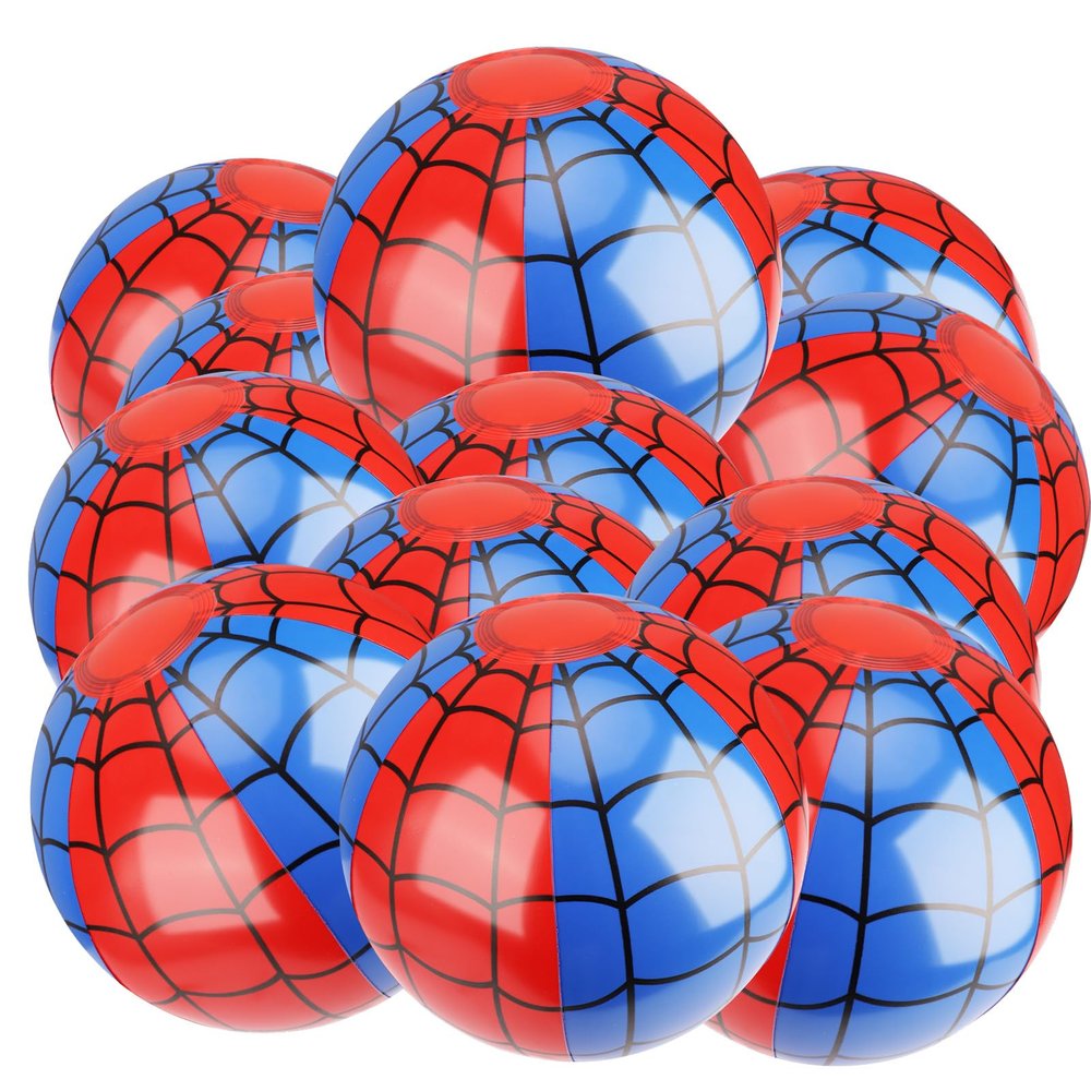 12pcs Spider Web Beach Balls, PVC Material Inflatable Blue and Red Beach Balls Water Toys for Kids Party Outdoor Activity Summer Pool Game Supplies