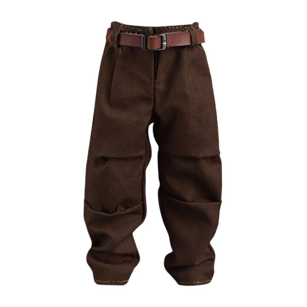 1/12 Scale Male Action Figure Harem Pants & Belt Set, Western Streetwear Design, Deep Brown Joggers for Collectors, Miniature Doll Clothing, - Loose Fit