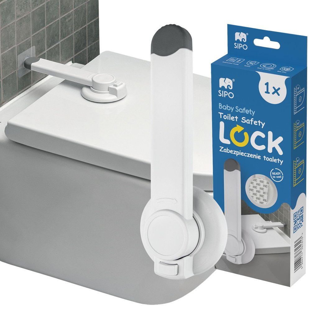 SIPO Toilet Seat Lock - Child Lock up to 22 cm, White ABS Safety Latch, No Drilling - Self-Adhesive, One-Handed Operation