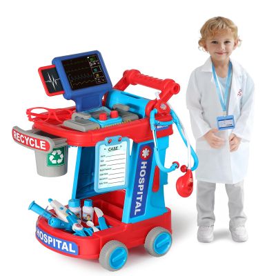 Phobby Doctor Kit for Toddlers 3 4 5, Kids Doctor Cart Toy with Costume & Stethoscope, Medical Pretend Role Play Set for Girls Boys Birthday Gift