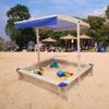45.3" Outdoor Sandbox for Kids with Retractable Canopy, Wooden Sand Box with Lid and Cover, Adjustable Sunshade, Large Sand Pit for Toddlers & Kids Ages 3-10 (Nature Wood) view 1