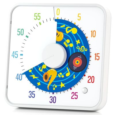 BellMan 8 Inch Large Visual Timer for Kids and Adults, Non-Ticking Visual Countdown Timers with 5 Music Alarm for Classroom Desk Countdown Clock with Magnetic Backing (White)