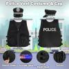 17Pcs Kids Police Officer Costume Set with Hat and Accessories, Cop Dress Up Outfit for Boys & Girls, Pretend Play Police Uniform with SWAT Vest and Whistle, Halloween Role Play Costume 5-10 years view 2