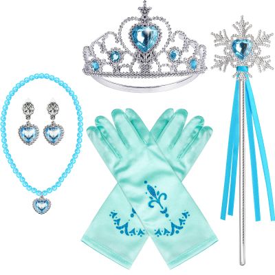 BIBUTY Princess Dress Up Accessories Princess Crown Tiara for Little Girls, Princess Tiara Glove Wand Toy Gift for 3-6 Girl (Ice Blue)
