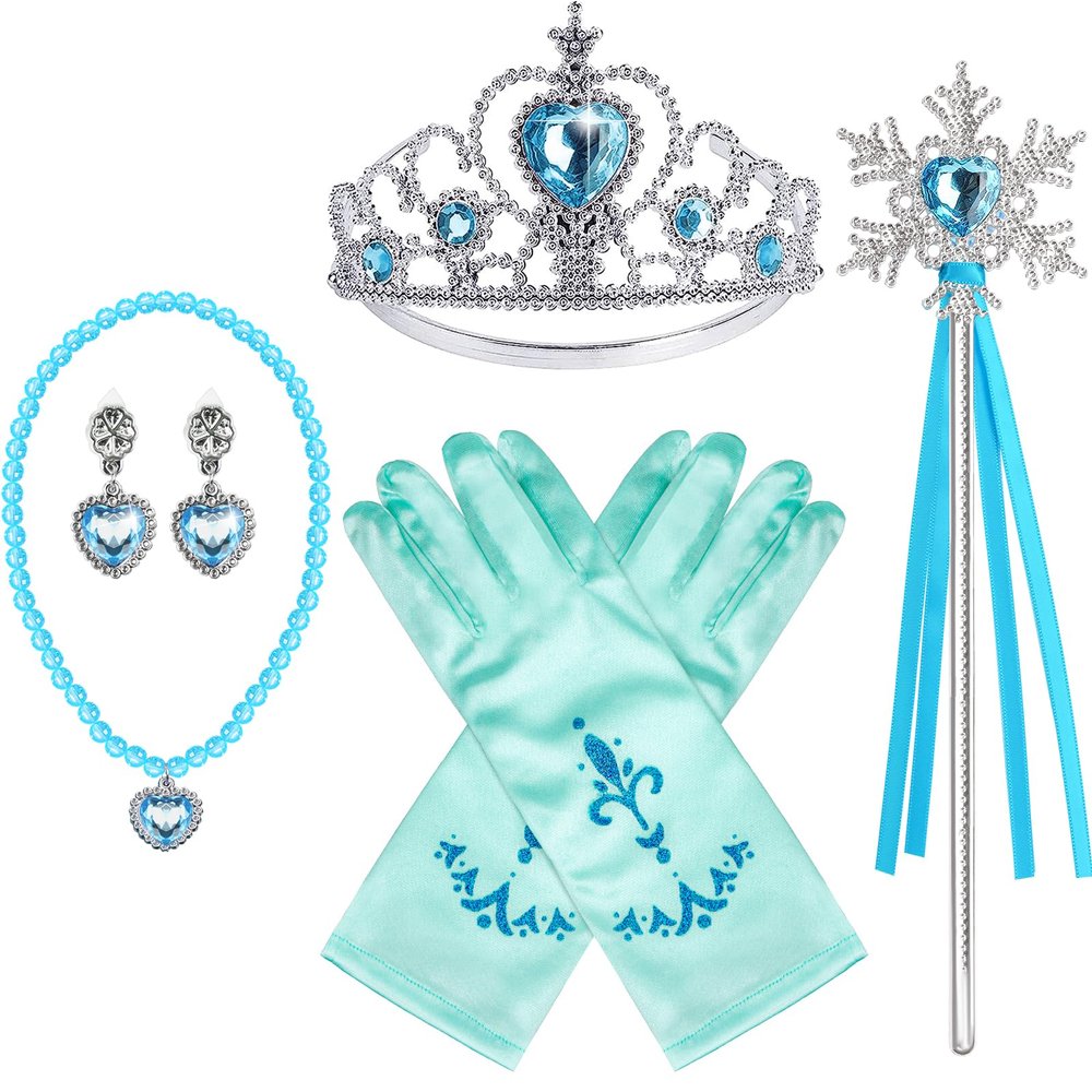BIBUTY Princess Dress Up Accessories Princess Crown Tiara for Little Girls, Princess Tiara Glove Wand Toy Gift for 3-6 Girl (Ice Blue)