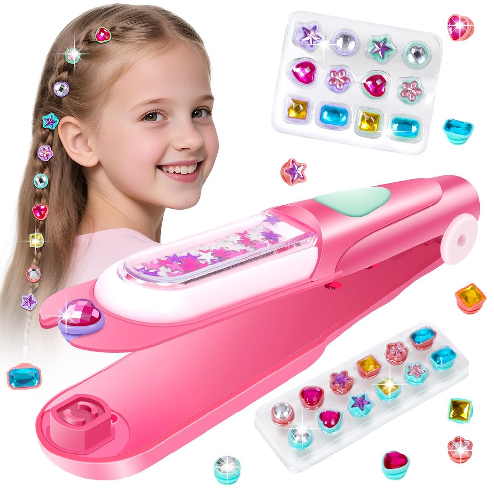 Vunrahsg Hair Gem Stamper Kit Hair Accessories for Girls Toy Bling Hair Styling Tool Reusable Shining Diamonds Hair Bead Jewelry Crafts Styling Head Stuff Birthday Gifts Toys 3 4 5 6 7 8-12 Girl Toys