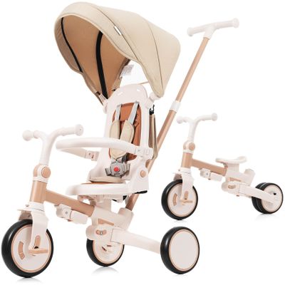 7-in-1 Tricycle for Toddlers, Foldable Push Bike with Adjustable Handle, Removable Pedals, Canopy and Guardrail, Baby Tricycle for Boys and Girls, Gift for Kids 1-6 Years, 12-72 Months, (Light Brown)