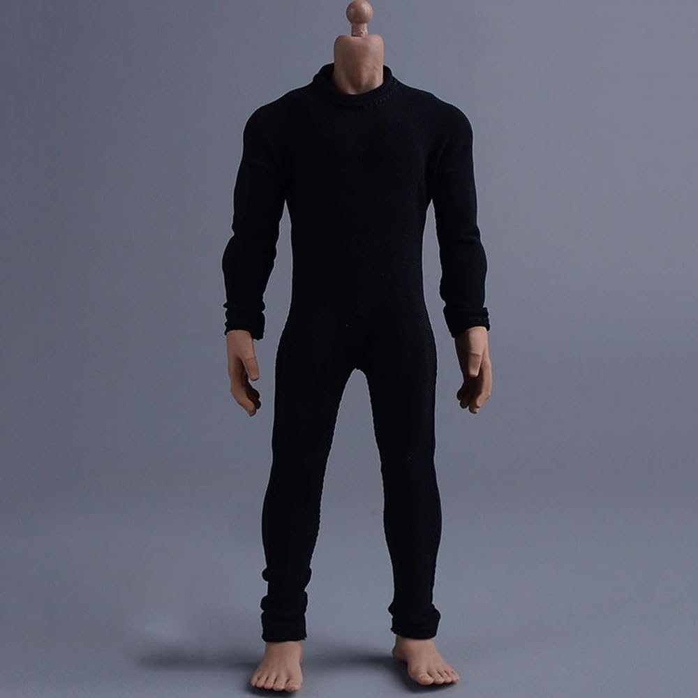 1/12 Scale Male Clothes, Black One-Piece Suit Sportswear Clothing Model for 6-inches Muscular Man Action Figure Broad-Shouldered Body, 1/12 Action Figure One-Piece Sportswear Jumpsuit Costume Outfit