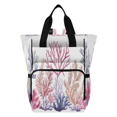 Burbuja Watercolor Corals Seaweed Diaper Bag Backpack for Women Men, Large Travel Diaper Bag Tote with Stroller Straps & Insulated Pockets, Nursery Essential